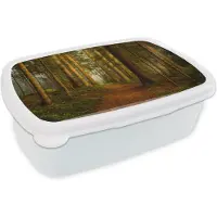 MuchoWow Broodtrommel Wit - Lunchbox - Brooddoos - Bos - Natuur - Bomen - Landschap - Bladeren - 18x12x6 cm - Volwassenen