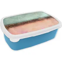 MuchoWow Broodtrommel Blauw - Lunchbox - Brooddoos - Goud - Verf - Abstract - Groen - Roze - 18x12x6 cm - Kinderen - Jongen