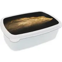 MuchoWow Broodtrommel Wit - Lunchbox - Brooddoos - Zand - Goud - Zwart - Luxe - Kunst - 18x12x6 cm - Volwassenen