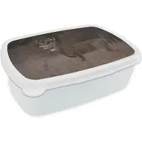MuchoWow Broodtrommel Wit - Lunchbox - Brooddoos - Herfst - Hert - Gras - Natuur - Dieren - 18x12x6 cm - Volwassenen