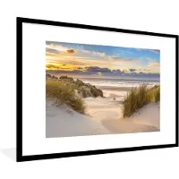 PosterMonkey Poster in lijst - Fotolijst 120x80 cm - Posters - Strand - Duin - Gras - Zonsondergang - Zee - Posterlijst zwart - Decoratie - Wanddecoratie woonkamer - Muurdecoratie slaapkamer