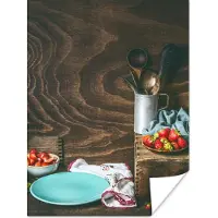 PosterMonkey Poster Rustiek - Fruit - Keukengerei - Aardbei - 60x80 cm - Kerstversiering - Kerstdecoratie voor binnen - Kerstmis