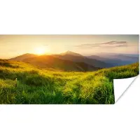 PosterMonkey Poster Gras - Heuvels - Zon - Natuur - Landschap - 120x60 cm - Kerstversiering - Kerstdecoratie voor binnen - Kerstmis