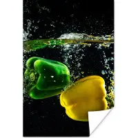 PosterMonkey Poster Paprika - Groente - Water - Zwart - Rood - Groen - Geel - 120x180 cm XXL - Kerstversiering - Kerstdecoratie voor binnen - Kerstmis