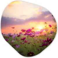 MuchoWow Organische wanddecoratie 60x60 cm - Organisch schilderij Zonsondergang - Bloemen - Roze - Natuur - Groen - Muurdecoratie woonkamer - Kamer decoratie - Schilderijen - Muurcirkel aesthetic