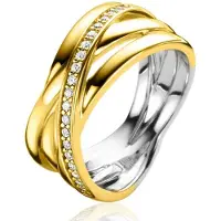 Zinzi gold plated zilveren brede cross-over ring glad wit ZIR1790Y