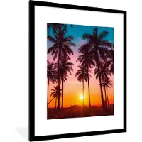 PosterMonkey Fotolijst incl. Poster - Palmboom - Zonsondergang - Horizon - Strand - Oranje - Roze - 60x80 cm - Posterlijst - Kerstversiering - Kerstdecoratie voor binnen - Kerstmis