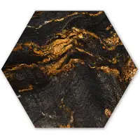 MuchoWow Hexagon wanddecoratie - Kunststof Wanddecoratie - Hexagon Schilderij - Marmer - Kalk - Zwart - Goud - Marmerlook - Luxe - 37x32 cm