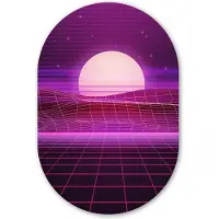 MuchoWow Muurovaal 60x90 cm - Ovale wanddecoratie Gaming - Neon - Retro - Paars - Zon - Gamen - Ovalen schilderij - Muurdecoratie woonkamer - Kamer decoratie - Schilderijen - Wandcirkel