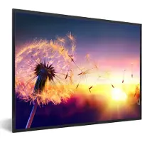 PosterMonkey Fotolijst incl. Poster - Paardenbloem - Bloemen - Zonsondergang - Horizon - Nacht - 80x60 cm - Posterlijst - Kerstversiering - Kerstdecoratie voor binnen - Kerstmis