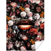PosterMonkey Poster Lippen - Bloemen - Verf - Oranje - Kunst - Abstract - Oude meesters - 120x160 cm XXL