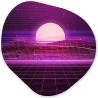 MuchoWow Organische wanddecoratie 40x40 cm - Organisch schilderij Gaming - Neon - Retro - Paars - Zon - Gamen - Muurdecoratie woonkamer - Kamer decoratie - Schilderijen - Muurcirkel aesthetic