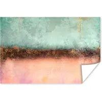 PosterMonkey Poster Goud - Verf - Abstract - Groen - Roze - 90x60 cm