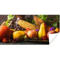 PosterMonkey Poster Groente - Fruit - Rustiek - Tafel - 160x80 cm - Kerstversiering - Kerstdecoratie voor binnen - Kerstmis