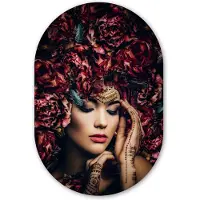 MuchoWow Muurovaal 40x60 cm - Ovale wanddecoratie Vrouw - Bloemen - Henna - Portret - Ovalen schilderij - Muurdecoratie woonkamer - Kamer decoratie - Schilderijen - Wandcirkel