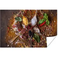 PosterMonkey Poster Specerijen - Kruiden - Lepels - Zout - Bruin - Keuken - 120x80 cm