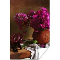 PosterMonkey Poster Rustiek - Bloemen - Roze - Vaas - Stilleven - 120x180 cm XXL - Kerstversiering - Kerstdecoratie voor binnen - Kerstmis