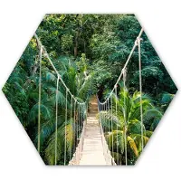 MuchoWow Hexagon wanddecoratie - Kunststof Wanddecoratie - Hexagon Schilderij - Jungle - Palmboom - Brug - Natuur - Planten - 75x65 cm - Kerstdecoratie in huis - Kerstmis