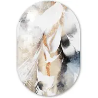 MuchoWow Muurovaal 80x120 cm - Ovale wanddecoratie Abstract - Gold - Design - Luxe - Ovalen schilderij - Muurdecoratie woonkamer - Kamer decoratie - Schilderijen - Wandcirkel