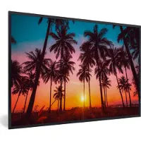 PosterMonkey Fotolijst incl. Poster - Palmboom - Zonsondergang - Horizon - Strand - Oranje - Roze - 30x20 cm - Posterlijst - Kerstversiering - Kerstdecoratie voor binnen - Kerstmis
