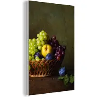 MuchoWow Wanddecoratie Metaal - Aluminium Schilderij Industrieel - Rustiek - Fruit - Kan - Mand - Stilleven - 80x120 cm - Dibond - Foto op aluminium - Industriële muurdecoratie - Voor de woonkamer/slaapkamer