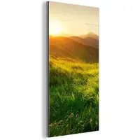 MuchoWow Wanddecoratie Metaal - Aluminium Schilderij Industrieel - Gras - Heuvels - Zon - Natuur - Landschap - 40x80 cm - Dibond - Foto op aluminium - Industriële muurdecoratie - Voor de woonkamer/slaapkamer