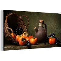MuchoWow Wanddecoratie Metaal - Aluminium Schilderij Industrieel - Rustiek - Fruit - Kan - Mand - Stilleven - 80x40 cm - Dibond - Foto op aluminium - Industriële muurdecoratie - Voor de woonkamer/slaapkamer