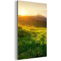 MuchoWow Wanddecoratie Metaal - Aluminium Schilderij Industrieel - Gras - Heuvels - Zon - Natuur - Landschap - 120x180 cm - Dibond - Foto op aluminium - Industriële muurdecoratie - Voor de woonkamer/slaapkamer