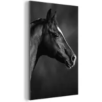 MuchoWow Wanddecoratie Metaal - Aluminium Schilderij Industrieel - Paard - Dieren - Zwart - Wit - Portret - 100x150 cm - Dibond - Foto op aluminium - Industriële muurdecoratie - Voor de woonkamer/slaapkamer