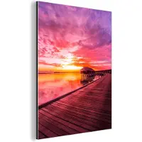 MuchoWow Wanddecoratie Metaal - Aluminium Schilderij Industrieel - Steiger - Water - Zon - Roze - Horizon - 90x120 cm - Dibond - Foto op aluminium - Industriële muurdecoratie - Voor de woonkamer/slaapkamer