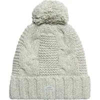 Superdry Kabelgebreide Beanie met Pompon Lichtgrijs Grootte: 1SIZE