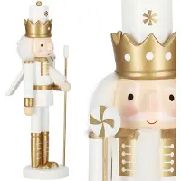 Springos Notenkraker Kerst | Houten Soldaat | Kerstversiering | Goud/Wit | 30,5 cm