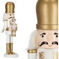 Springos Notenkraker Kerst | Houten Soldaat | Kerstversiering | Goud/Wit | 30,5 cm