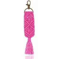 Deja Jewels Geknoopte Boho Sleutelhanger Handgemaakt Roze van Katoen en Metaal