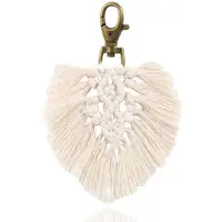 Deja Jewels Boho Sleutelhanger Handgemaakt Geknoopt Katoen Wit met Musketon