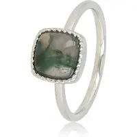 My Bendel - Zilverkleurige Zegelring met Moss Agate Edelsteen - Aardend en Chique Design - met Luxe Cadeauverpakking | Sieraden Voor Dames | Maat 19.00 Mm / Maat 60
