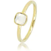 My Bendel - Ring Goudkleurig met Vierkante Quartz Glassteen - Goudkleurige Ring met Vierkante Glassteen • Melkopaal - met Luxe Cadeauverpakking | Sieraden Voor Dames | Maat 21.00 Mm / Maat 66