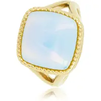My Bendel - Zegelring Goudkleurig met White Quartz Edelsteen - Goudkleurige Zegelring - White Quartz - Tijdloos Design - met Luxe Cadeauverpakking | Sieraden Voor Dames | Maat 17.00 Mm / Maat 53