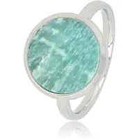 My Bendel - Zilverkleurige Ring met Ronde Amazonite - Zilverkleurige Ring - Ronde Amazonite - Unieke Aderen - met Luxe Cadeauverpakking | Sieraden Voor Dames | Maat 21.00 Mm / Maat 66