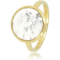 My Bendel - Ring Goudkleurig met Ronde Marble - Goudkleurige Ring - Marmeren Edelsteen - Uniek Sieraad - met Luxe Cadeauverpakking | Sieraden Voor Dames | Maat 18.00 Mm / Maat 57