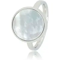My Bendel - Zilverkleurige Ring met Ronde Pearlshell - Zilverkleurige Ring - Ronde Parelmoer - Sprankelend Sieraad - met Luxe Cadeauverpakking | Sieraden Voor Dames | Maat 20.00 Mm / Maat 63