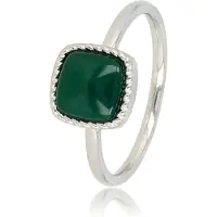 My Bendel - Zilverkleurige Zegelring met Donker Green Agate Edelsteen - met Luxe Cadeauverpakking | Sieraden Voor Dames | Maat 18.00 Mm / Maat 57