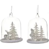 Goodwill Globe Winter Tafereel Hertje-Eekhoorn Glas-Sneeuw Wit 10.5 cm Voordeel Ass per 2 stuks