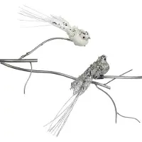Goodwill Kerstbal-Vogel op klip Wit-Zilver Lengte 23 cm Voordeelaanbod assortiment van 2 stuks