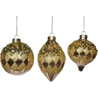 Goodwill Kerstbal Diamantjes Goud-Roze-Lila D 10 cm Assortiment van 3 stuks