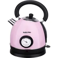 Swiss Pro+ - Retro Line - Waterkoker 1,8L 2200W - Elektrisch - Roze - Classic Design - 2022 Model - Super Pink