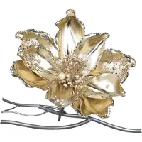 Goodwill Kerstbal-Magnolia op Klip Champagne 18 cm Voordeelaanbod Per 2 Stuks
