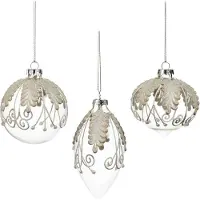 Goodwill Kerstbal Glas Transparant-Bruin-Wit 8 cm Voordeel Ass. Per 3 Stuks