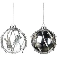 Goodwill Kerstbal Jewel Pearl Glas Zilver D 10 cm Voordeelassortiment per 2 Stuks