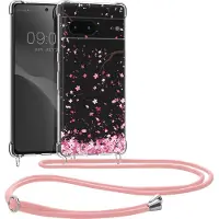Kwmobile telefoonhoesje geschikt voor Google Pixel 7 - Hoesje met telefoonkoord - Back cover voor smartphone - Case in poederroze / donkerbruin / transparant